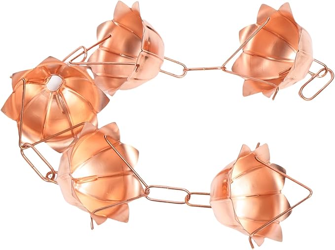 1m Copper Rain Chain with Flower Cups Weatherproof Rain Catcher for Gutter Yard Garden Temple (Petal Shaped)