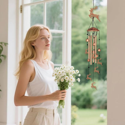 ORIGACH Deer Wind Chimes Metal Wind Chimes for Outside Gifts for Women Mom Grandma Deep Tone Suitable for Outdoor, Indoor, Balcony, Garden, Courtyard, Porch, 33.46-Inch Long