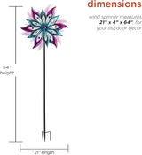 Alpine Corporation 64" Tall Outdoor Floral Windmill Stake with Gems Kinetic Spinner, Purple and Aqua
