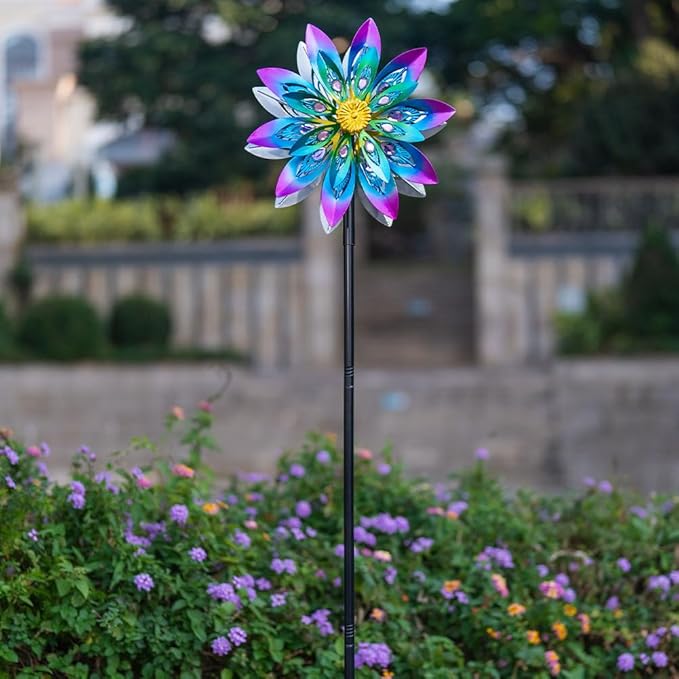 360° Metal Wind Spinner Outdoor,13" Kinetic Wind Sculptures for Yard and Garden with Metal Stak,Large Waterproof Pinwheels Gift for Women, Mom, Grandama