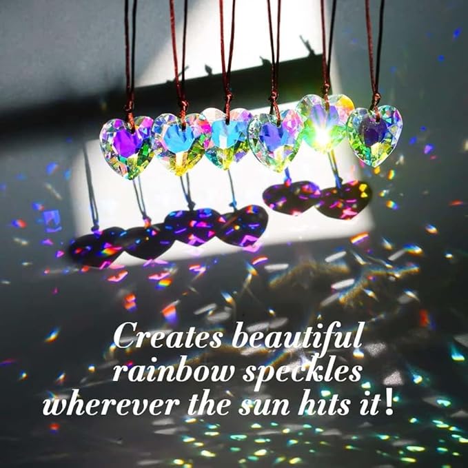 1 Box 12Pcs 1.06 Inch Crystal Heart Prism Suncatcher Glass Heart Ornament Small Clear AB Lamp Prisms Charms Bulk Rainbow Maker Suncatchers for Windows Room Garden Wedding Decoration Pendant
