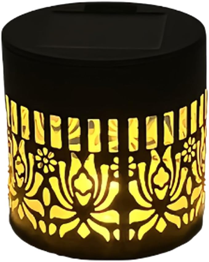 Decorative Solar Mandala Lights - Outdoor Metal Solar Powered Deck Step Wall Lights, Mandala Theme Waterproof Fence Mini Light for Garden Post Patio Backyard Yard Decor (Peony, Yellow)