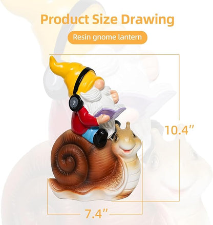 Ferrisland Garden Gnomes Snail Outdoor Figurines with Solar Lights, 10.4 inches Resin Solar Gnomes Decoration Yard Outdoor Garden, Patio Yard Lawn Birthday Housewarming Mother's Day（Gnome on Snail）