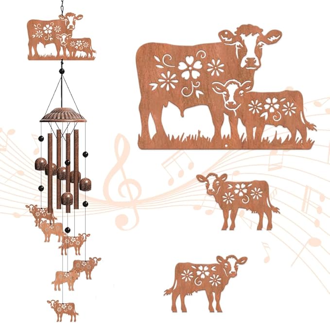 OLYCRAFT Cattle Metal Wind Chimes Outdoors Wind Chime Sympathy Memorial Windchime Iron Windchime Memorial Presents Hanging Windbell for Patio Backyard Home Garden Pendant Decoration - 30 Inch