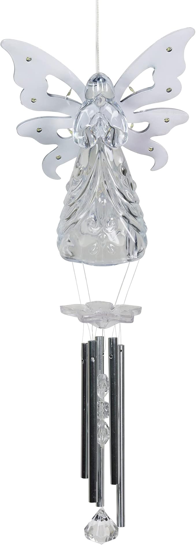 Exhart Wind Chimes, Solar Angel Wind Chime with Metal Wings, 13 LED Firefly Lights, White Acrylic Large Lawn and Yard Decoration, 6.5 x 4 x 42 Inch