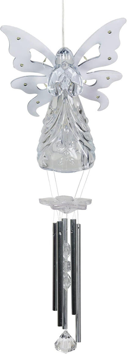 Exhart Wind Chimes, Solar Angel Wind Chime with Metal Wings, 13 LED Firefly Lights, White Acrylic Large Lawn and Yard Decoration, 6.5 x 4 x 42 Inch