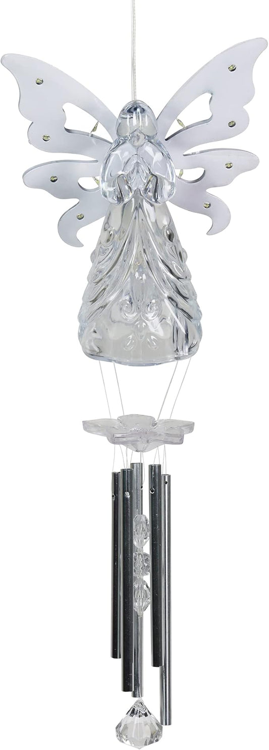 Exhart Wind Chimes, Solar Angel Wind Chime with Metal Wings, 13 LED Firefly Lights, White Acrylic Large Lawn and Yard Decoration, 6.5 x 4 x 42 Inch