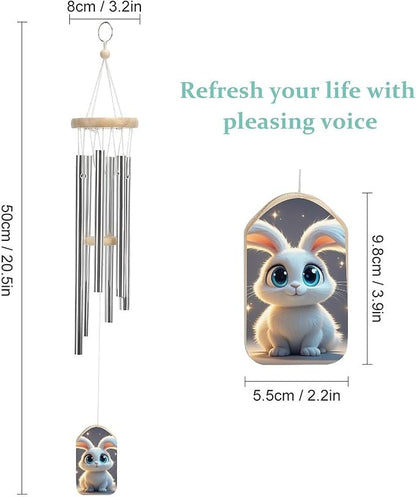 Large Aluminium Wind Chimes for Outside, Soothing Melodic Memorial Wind Chime Outdoors Windchimes for Garden Patio Decor, Cute Cartoon Rabbit Wind Chimes Gift for Mom Women Neighbors