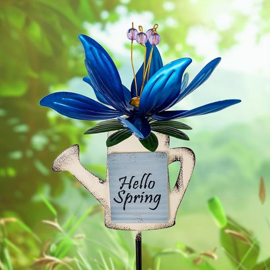 Wind Spinners Outdoor, 360 Degree Lotus Wind Sculptures Windmill, Metal Decorative Garden Stakes for Spring Garden Yard Decor, 36.2" H x 9.4" W