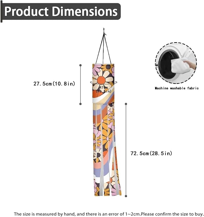 Hippie Flower Windsocks Outdoor Hanging Decoration for Home Yard Patio Lawn Garden Balcony Tree Party Wind Sock with Tails Autumn Floral Decor