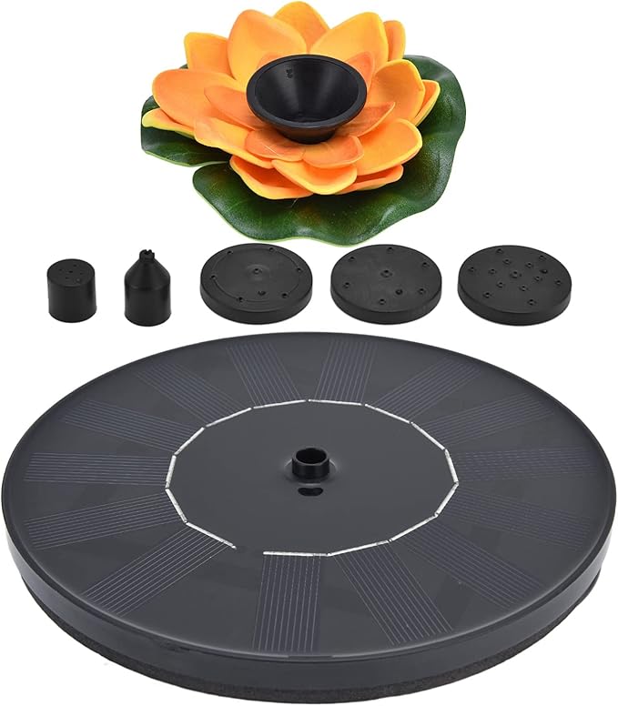 Milltrip Flower Solar Fountain, Floating Solar Powered Water Feature for Bird Bath, Garden Pond & Outdoor Decor (Orange)