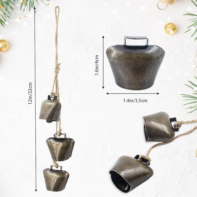 Decorative Metal Cowbells Wall Hanging – Rustic Farmhouse Door Chime for Holiday, Wedding, or Everyday Home Accent