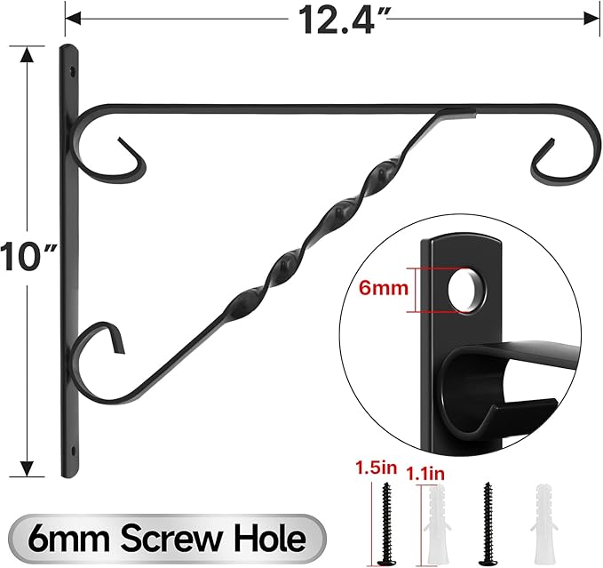 AMAGABELI GARDEN & HOME 4 Pack Hanging Plant Brackets Outdoor 12" Metal Fence Wall Plant Hanger Hooks for Hanging Flower Baskets Bird Feeders Lanterns Wind Chimes Rust-Resistant Black