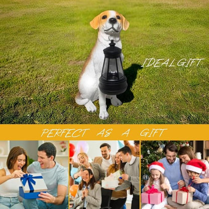 Beagle Dog Garden Statues with Solar Lantern, Outdoor Figurine Resin Sculpture Hanging Solar Power Lights for Decoration Yard Patio Balcony Lawn Ornament Art Decor, Unique Gift for Grandma Wowen Mom