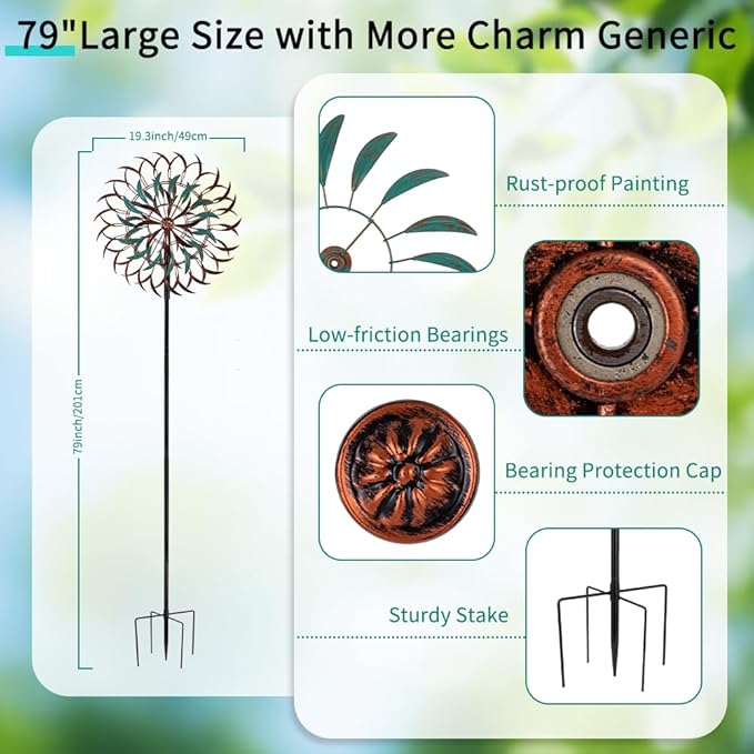 Stargarden Large Metal Wind Spinners, 20” Dia Kinetic Wind Sculptures, 6Layers Windmill Metal Yard Art Garden Decor