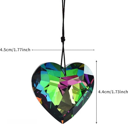 Colorful Heart Crystals Suncatcher Hanging Sun Catcher with Chain Pendant Ornament for Window Home Garden Christmas Day Party Wedding Decoration (Green)