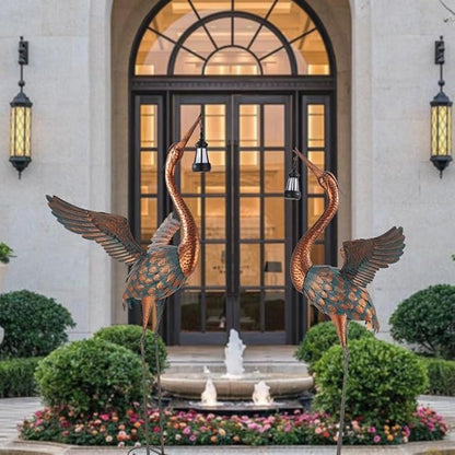 48'' Heron Garden Statue, Large Crane Outdoor Statue with Solar Lantern, Crane Bird Metal Yard Art for Outside Backyard, Pond, Porch Decor