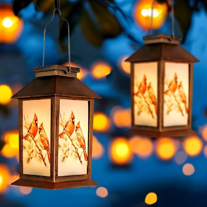 Cardinal Lantern, Lover Gifts for Mom/Grandma/Women/Sister,Solar Light Gifts Solar Lanterns Outdoor Waterproof Fairy Lights Led Mason Jar Hanging Cat Lamps Decor for Garden Yard Patio