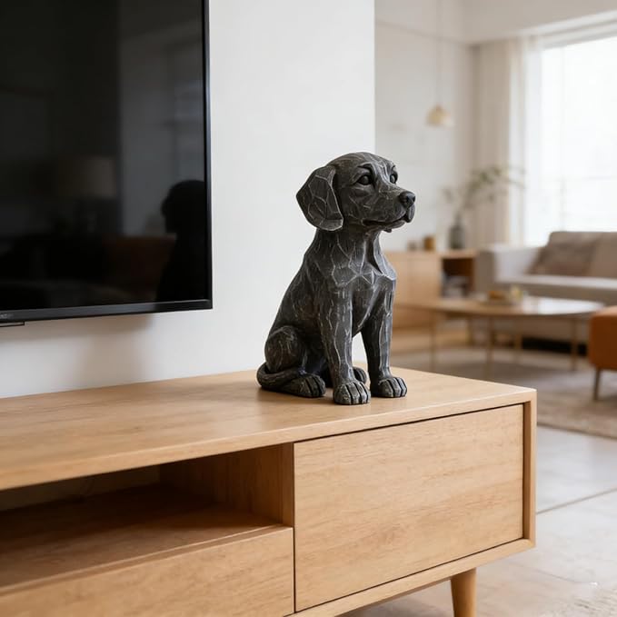 MeritMode 11.22" Geometric Dog Statue Resin Sculpture – Modern Abstract Dog Figurine, Stone Look Animal Decor for Living Room, Entryway, Garden & Dog Lover Gift