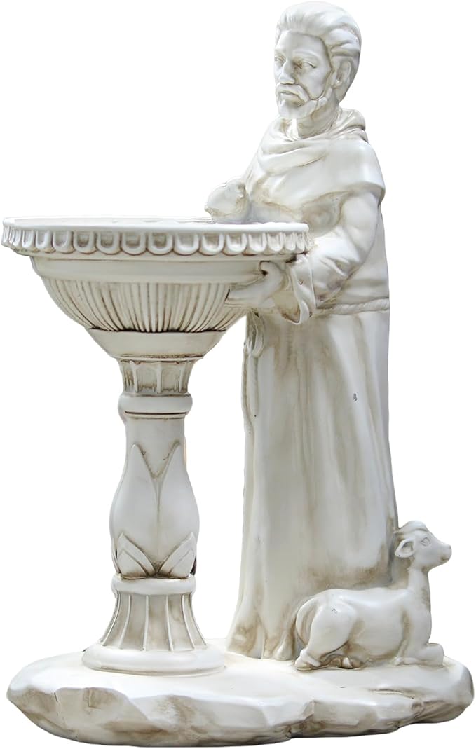 St Francis Garden Statue Outdoor Solar Garden Decor Resin 10.5 Inch Tall Colorful Lights St Francis Statue with Bird Bath Feeder for Yard Patio Lawn Decoration Religious Gardening Gifts