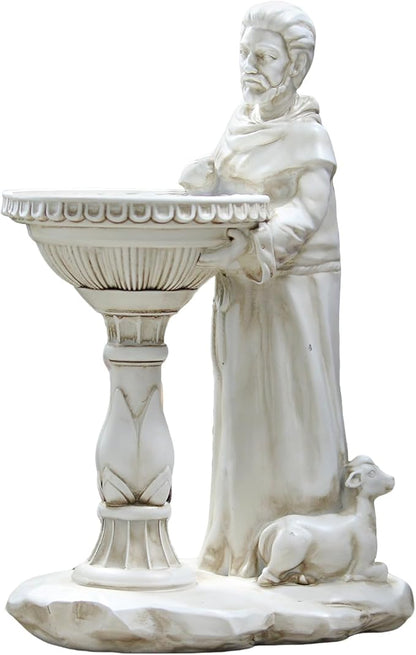 St Francis Garden Statue Outdoor Solar Garden Decor Resin 10.5 Inch Tall Colorful Lights St Francis Statue with Bird Bath Feeder for Yard Patio Lawn Decoration Religious Gardening Gifts