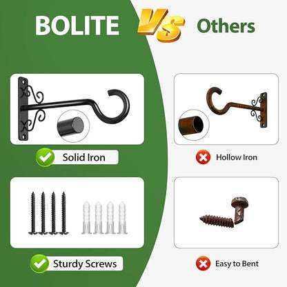 BOLITE Plant Hangers, 6 Inch Hanging Plant Brackets Outdoor or Indoor, Wall Hooks for Hanging Hummingbird Feeders, Bird Feeders, Planters, Lanterns, Wind Chimes, 2 Pack, Black, Gifts for Women Men