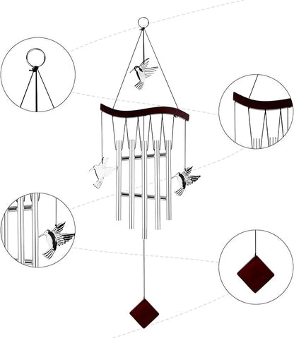 Hummingbird Wind Chime for Outside, Decorative Hummingbird Windchimes with 7 Aluminum Tubes Humming Bird Wind Spinner Memorial Sympathy Gifts for Mother Grandma Garden Indoor Outdoors Clearance
