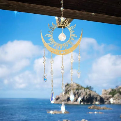 Artilady Suncatcher Crystal Wind Chimes - Large Sun and Moon Sun Catcher for Windows Hanging Prism Crystals Boho Home Garden Backyard Room Ceiling Decor Christmas Birthday Gift for Women