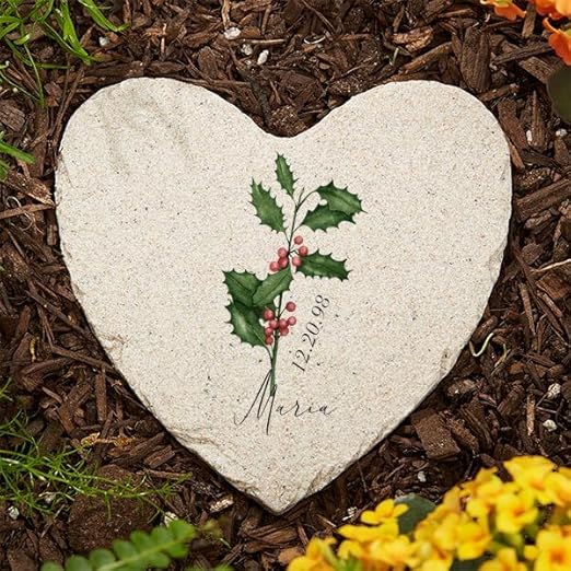 Personalization Universe Personalized Small Birth Month Flower Garden Stone, Name, and Date - Perfect Outdoor Decor for Garden or Walkway, Mother's Day, Grandma's Birthday, or Memorial – 5.75” x 5.75”