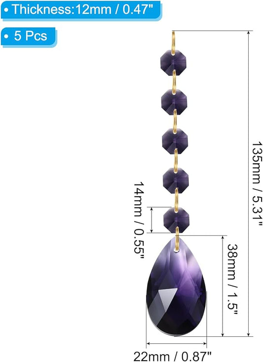 PATIKIL Teardrop Crystal Chandelier Pendants Beads, 5 Pack 135mm Length 38mm Chandelier Prisms Parts Ornaments Hanging Beads for DIY Arts Crafts Decoration, Dark Purple