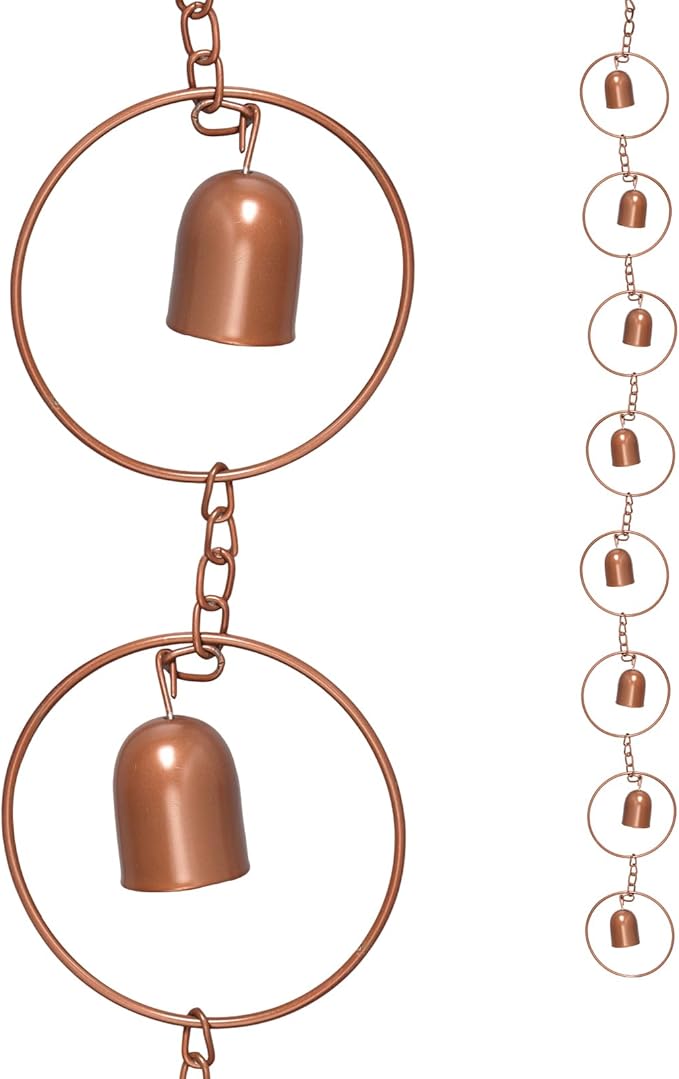 Topyond Rain Chain for Gutters, Hanging Rainchain, Decorative Rain Gutter Chain with Bells, Outdoor Decor Rain Catcher Chain for Garden, Patio, Home, Creates Soothing Sound