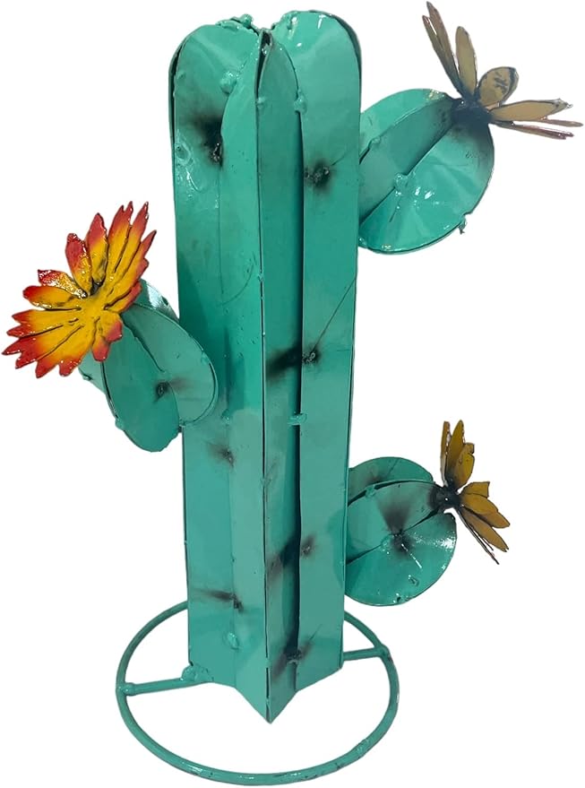 Mini Metal Saguaro - Garden Art (Turquoise)