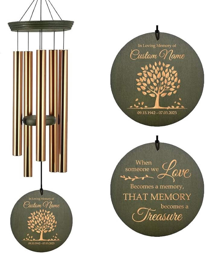 ASTARIN Personalized Tree of Life Memorial Wind Chiems, Sympathy Gift Outdoor Deep Tone Wind Chimes for Loss of Loved One Mom, Hanging on The Porch Garden Patio Yard(Produced in USA)