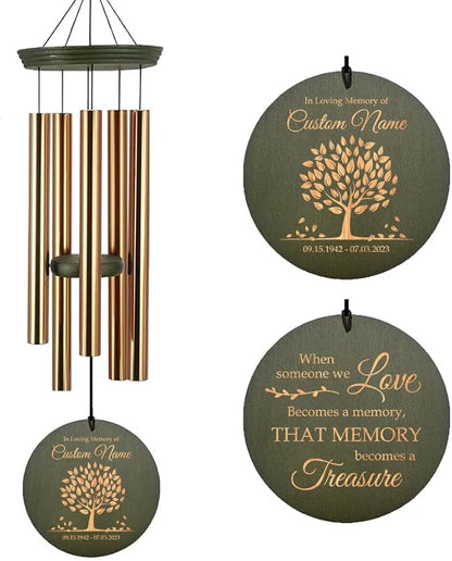 ASTARIN Personalized Tree of Life Memorial Wind Chiems, Sympathy Gift Outdoor Deep Tone Wind Chimes for Loss of Loved One Mom, Hanging on The Porch Garden Patio Yard(Produced in USA)
