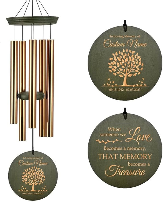 ASTARIN Personalized Tree of Life Memorial Wind Chiems, Sympathy Gift Outdoor Deep Tone Wind Chimes for Loss of Loved One Mom, Hanging on The Porch Garden Patio Yard(Produced in USA)