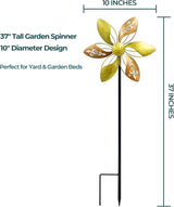 2 Pack 37" Metal Wind Spinners for Yard & Garden, 10" Kinetic Outdoor Garden Spinners, Rust-Resistant Decorative Yard Art (Gold Ornate Laser-Cut Floral)