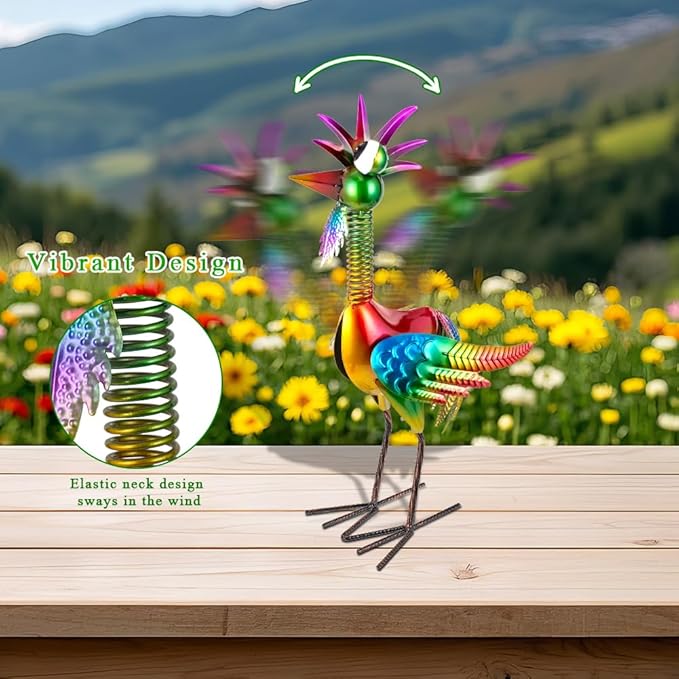 Metal Wacky Rooster Garden Statue, 18'' Rooster Decor Yard Statue Decorations Outdoor, Chicken Yard Art for Outside, Patio, Backyrad, Lawn(Colorful)