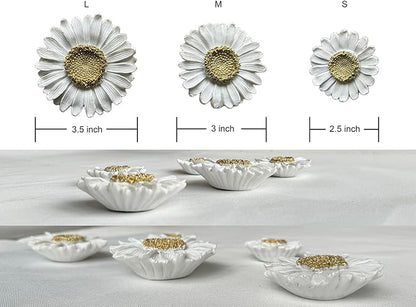 Waowumar Flowers Wall Decor White and Gold Floral Wall Hangings Resin Daisy Wall Art