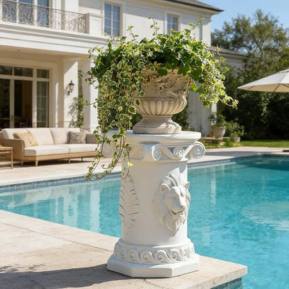 18" Tall Lion Statue Base Decorative Roman Column Pedestal, 18" English Rosette Indoor Outdoor Sculptural Garden Plinth Base Statue Riser, Sturdiness Plinth Base Statue Riser for Statues, Flower Pots, Decor