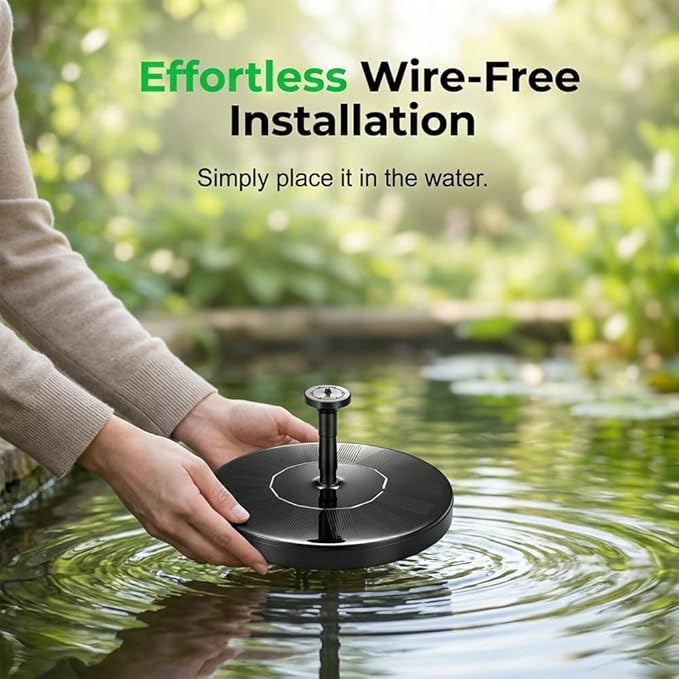 Floating Solar Fountain for Bird Bath, Solar Powered Water Fountain Pump Outdoor Bird Bath Fountain Backyard Decor, Garden, Pond, Pool (Black 5.1")
