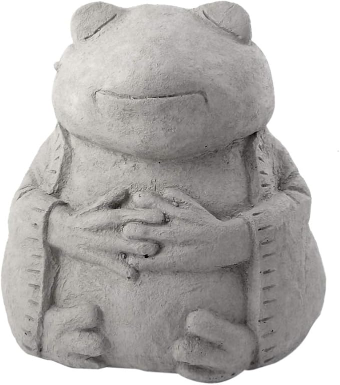 Modern Artisans Meditating Frog - Cast Stone Garden Sculpture : Large Size, Grey Stone Finish