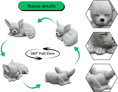 Chihuahua Memorial Stone Garden Statue Outdoor Dog Sculpture Yard Pet Loss Decoration Sleeping Puppy Painted Figurine Backyard Ornament Dog Grave Marker Sympathy Art