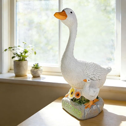 Outdoor Goose Statue, 9.5 Inch Goose Figurines Garden Statues & Sculpture for Patio, Porch and Lawn, Memorial Stone and Gifts for Goose Lover