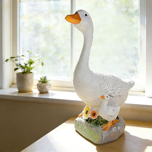 Outdoor Goose Statue, 9.5 Inch Goose Figurines Garden Statues & Sculpture for Patio, Porch and Lawn, Memorial Stone and Gifts for Goose Lover