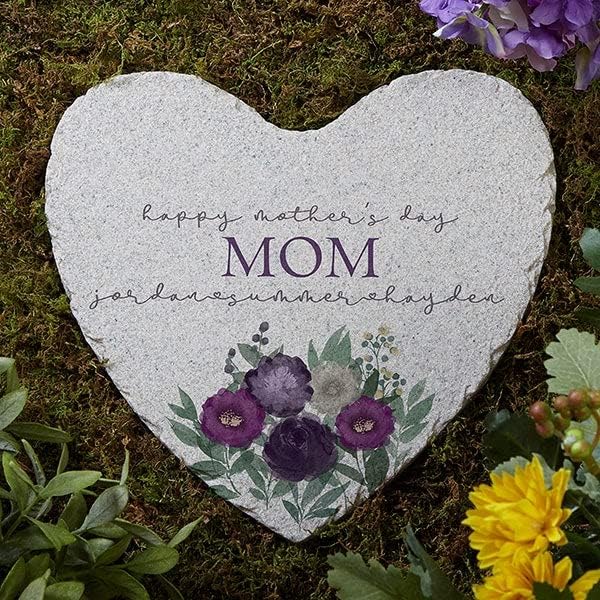 Personalization Universe Floral Love for Mom Personalized Garden Stone - Perfect for Mothers Day, Grandma's Garden, Outdoor Decor and Stepping Stone Walkway - Customizable Memorial Stone