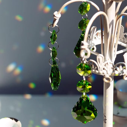 20PACK 38mm Crystal Chandelier Prism Replacement Maple Leaf Pendant Connected Glass Octagon Beads Curtain for Chandelier Christmas Decoration (Olive Green)