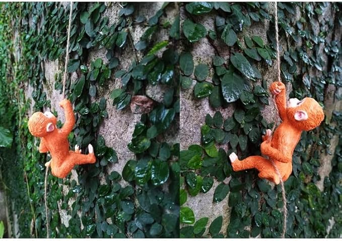 Climbing Monkey Tree Hugger Garden Monkey Statue Resin Animal Sculpture Yard Decor for Outside, Funny Tree Climber Figurine Outdoor Patio Lawn Ornaments