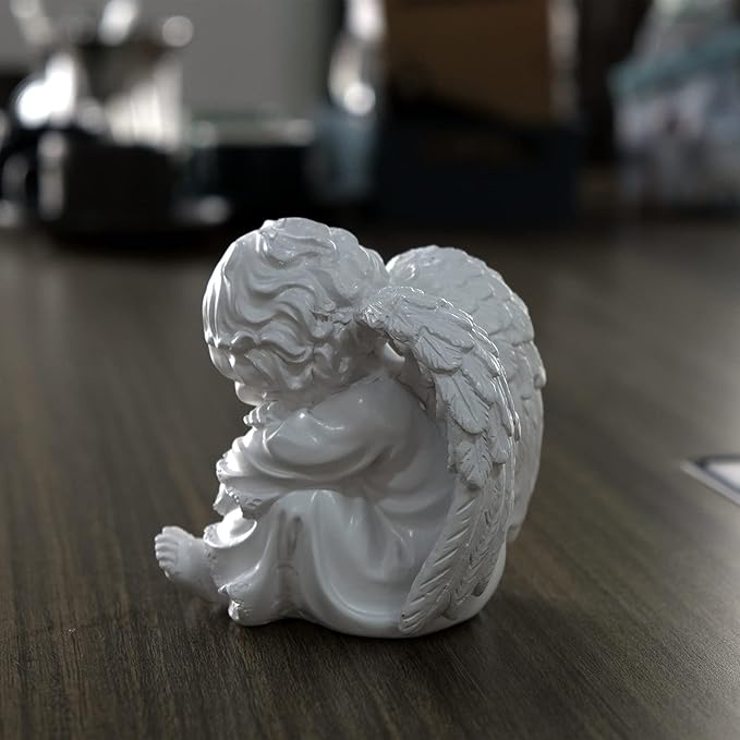 Asng Cherubs Angels Resin Garden Statue Figurine, Adorable Angel Sculpture Memorial Statue, Indoor Outdoor Home Garden Decoration (Hug Little Angel-Right)