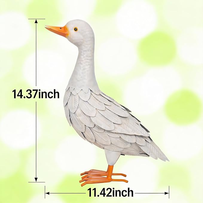Shorayn Metal Duck Garden Statue, Life-Size Iron Mallard, Handmade White Duck Yard Decor, Indoor Outdoor Ornament, Gift for Housewarming/Mother’s Day/Christmas