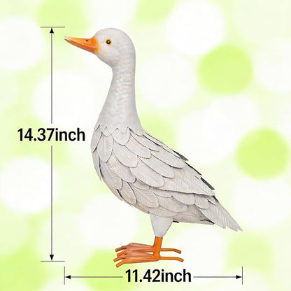 Shorayn Metal Duck Garden Statue, Life-Size Iron Mallard, Handmade White Duck Yard Decor, Indoor Outdoor Ornament, Gift for Housewarming/Mother’s Day/Christmas